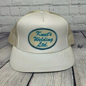 Vintage Hat Cap Snapback White Knut's Welding Trucker Hat Mesh Patch Item #1